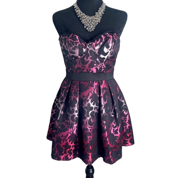 Women's Y2K Whimsygoth Strapless A-Line Pink Black Animal Print Mini Dress S - Picture 1 of 12